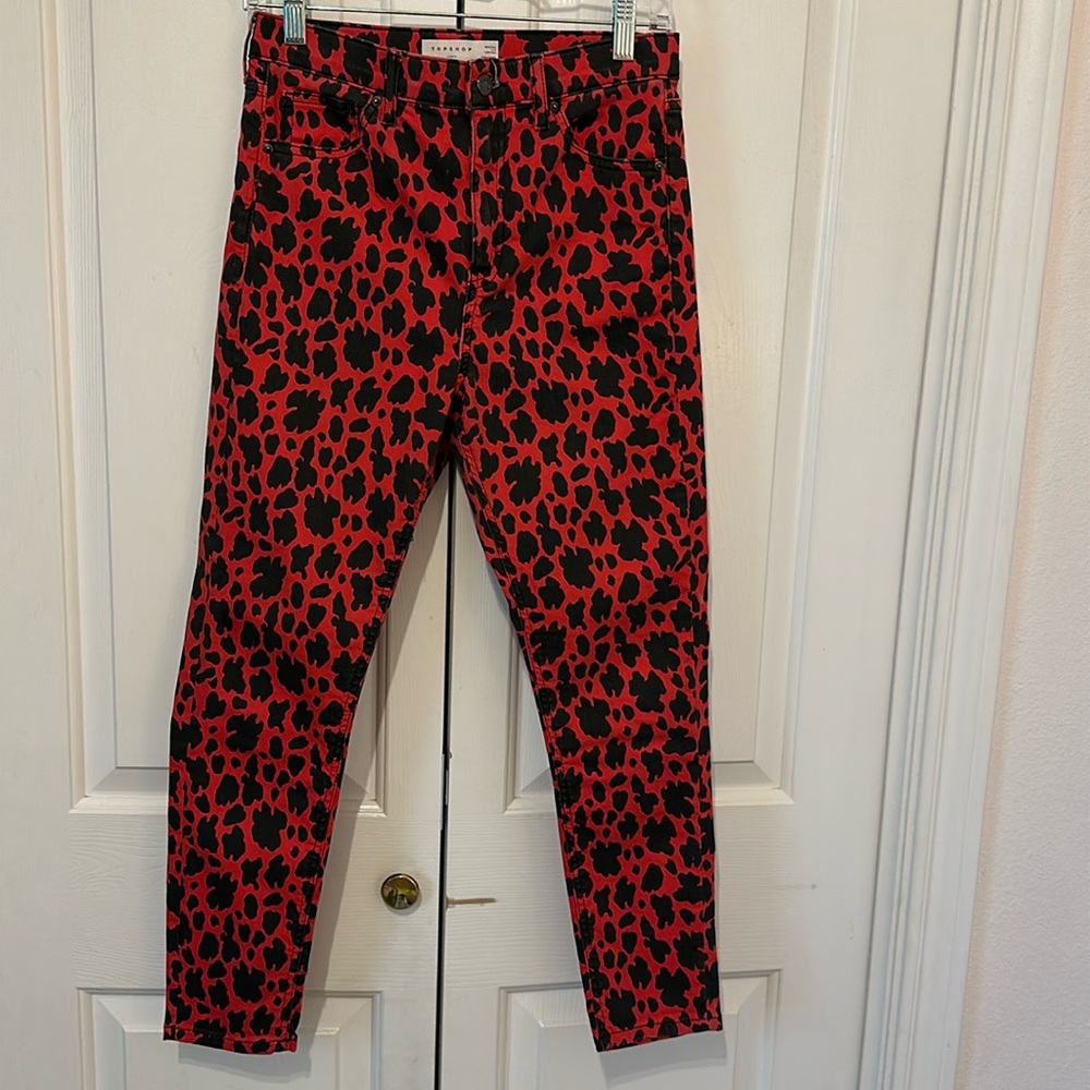 Top shop red leopard print jeans